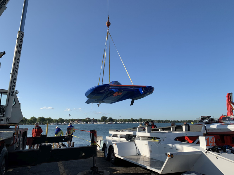 being craned into the water for a test run